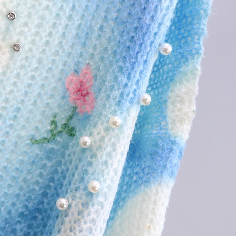 Handmade beaded tie-dye sweater women's 2022 spring new Korean version loose outer wear age-reducing all-match knitted sweater top