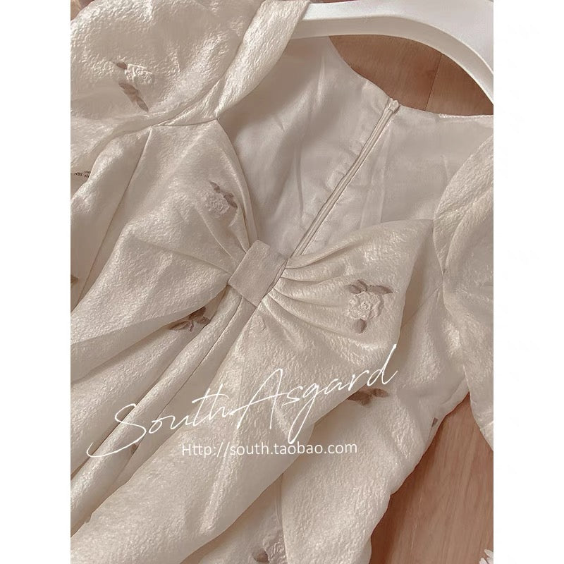 Southern Asgard can be sweet and salty dress with waist and thin bow, gentle style, high-end first love tea break skirt