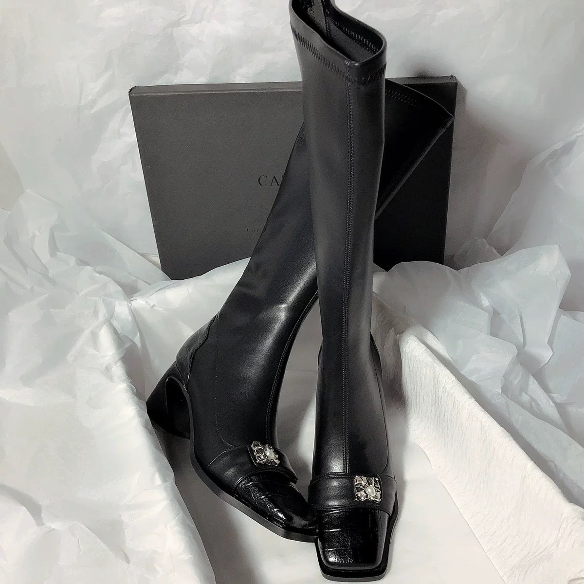 Senyu Haixiang 2022 new leather high-heeled fashion but knee-length boots temperament thin elastic high boots women