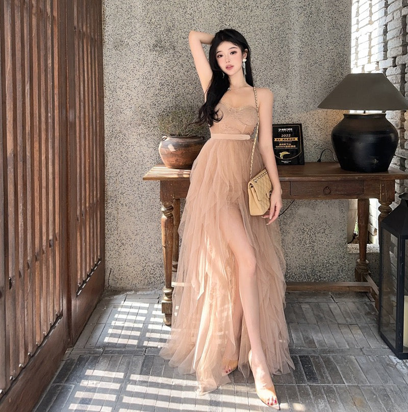 2023 summer ladies high-quality net gauze lace skirt sexy tube top high waist tutu skirt evening dress banquet dress