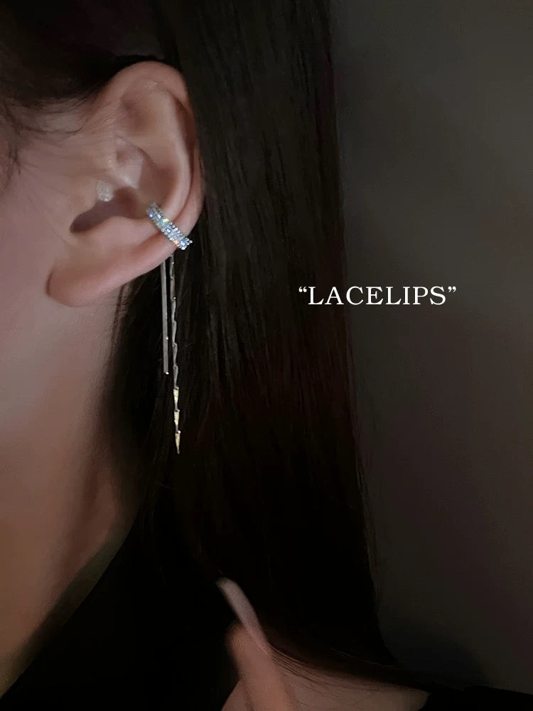 Micro-inlaid zircon ear clips without ear holes cold wind tassel earrings niche design simple personality ear bone clip earrings