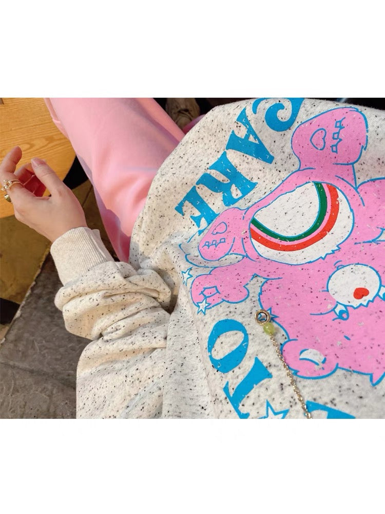 JENNIFER JXLIU Korean autumn and winter ~ super cute and cute gray rainbow bear print loose all-match sweater