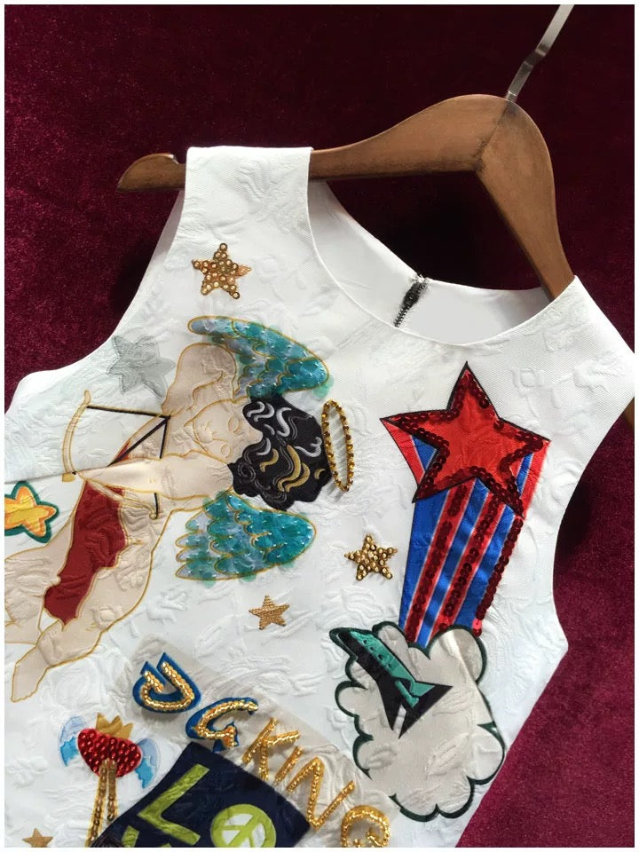 Fashionable cat printing high-definition heavy industry nail beads foreign style small light luxury dress high-end 2022 new summer