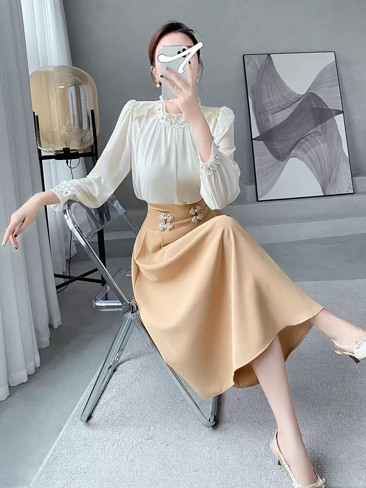 Early autumn high-end women's clothing, royal sister, light and mature temperament, ladies, stunning and chic, tops, skirts, two-piece suit skirts, Korean dramas 1822
