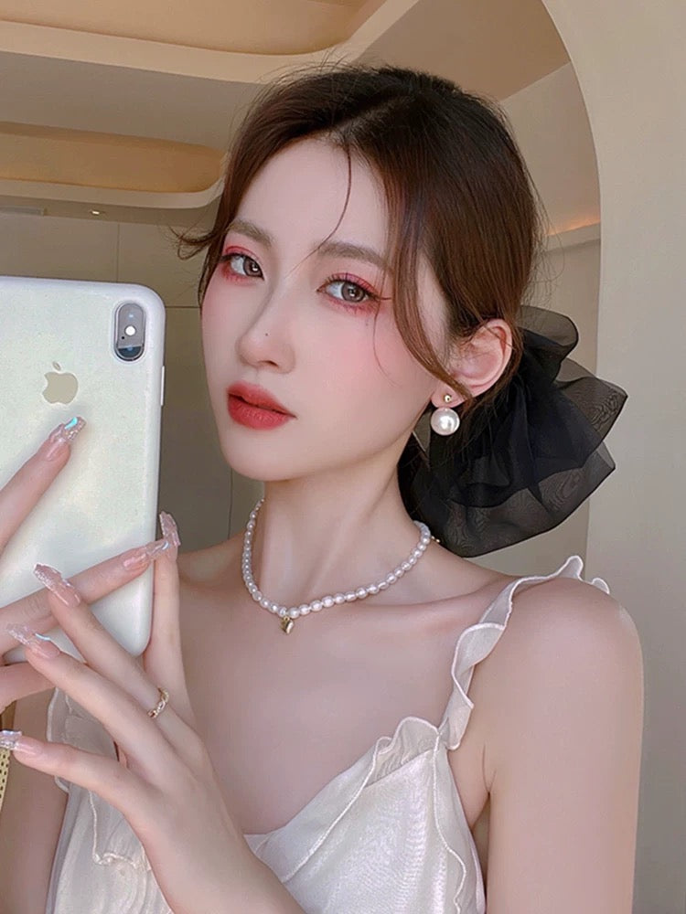 Super fairy big bow chiffon spring clip hairpin female 2022 new temperament back head hair accessories summer headdress