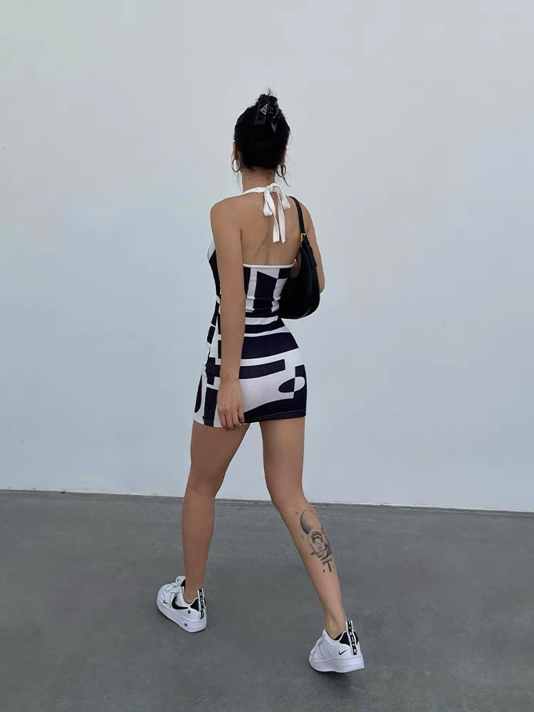 Jingye sexy halter neck suspender dress summer women's high-end temperament waist slim slimming hip skirt