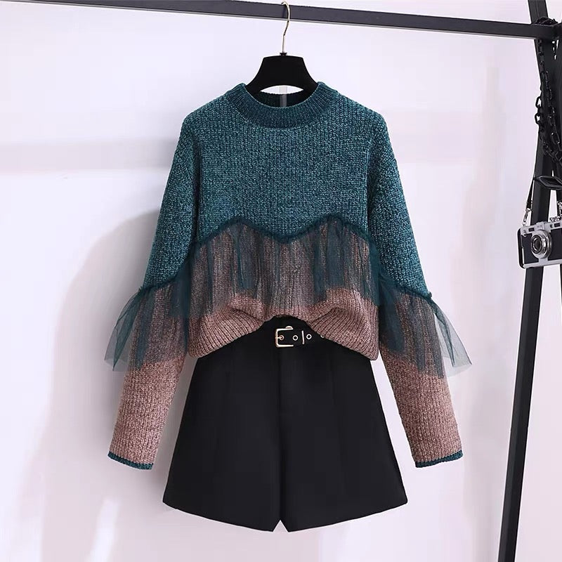 Small suit female autumn and winter 2022 new style small fragrance net red goddess Fan Yangqi sweater two-piece trousers