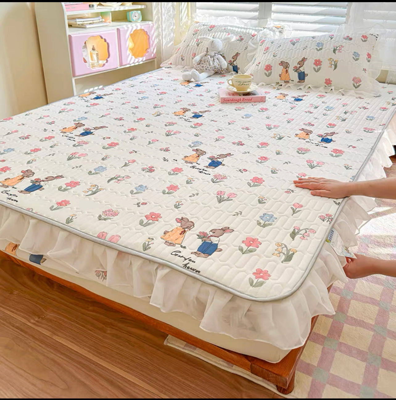 Summer Ice Silk Latex Mat Fitted Sheet Three-piece Set Girl Machine Washable Single Double Mattress Air Conditioning Soft Mat