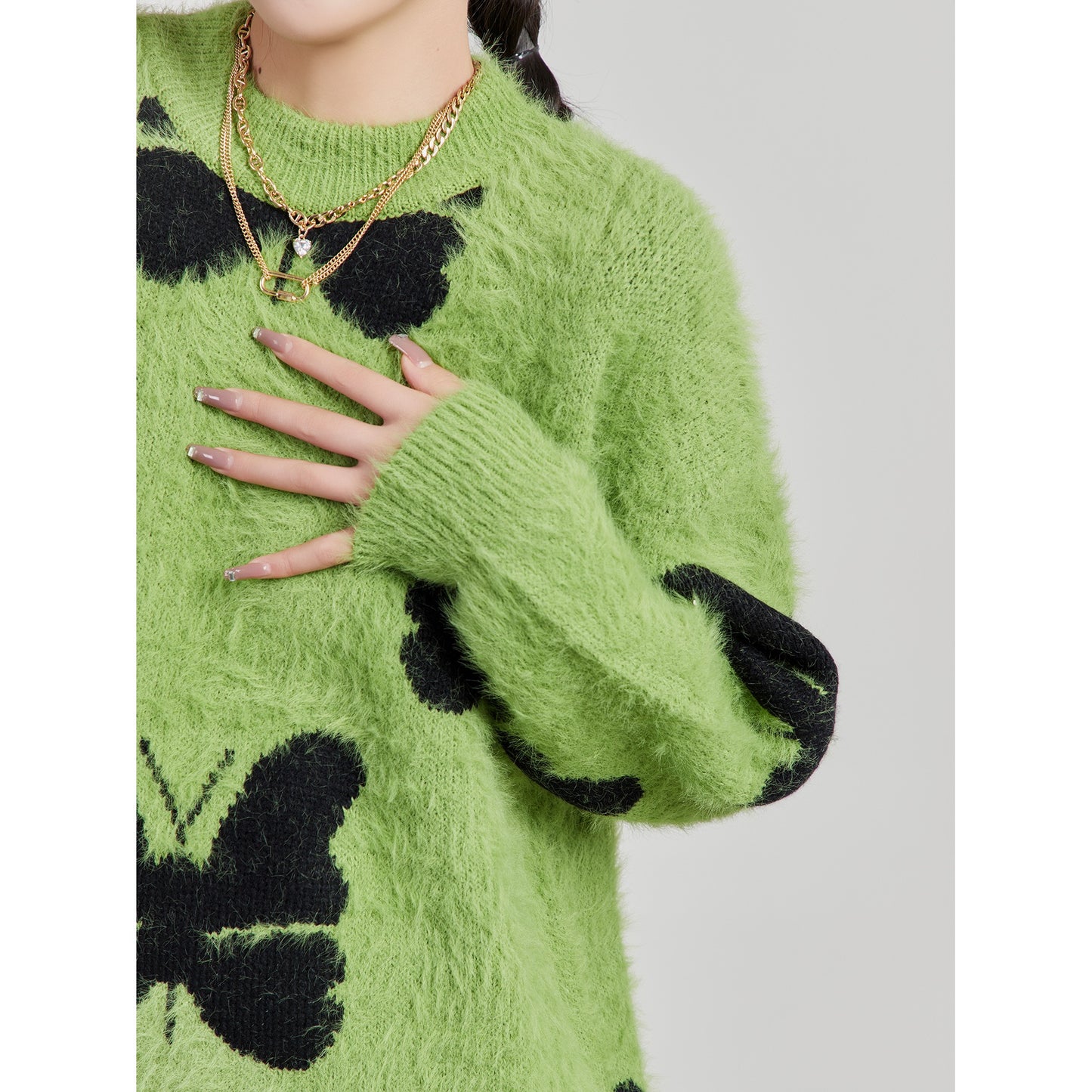 LLL LAB/high-end fried street jacket lazy wind round neck early autumn gentle Korean knitted sweater women autumn and winter