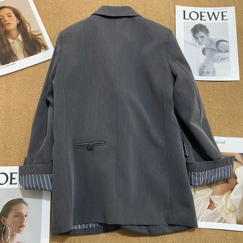 Grey suit jacket women's 2022 autumn new double-breasted casual all-match design trendy temperament suit 1757