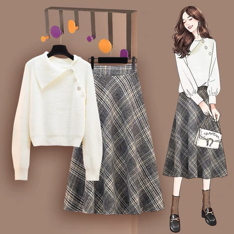 Autumn dress women's 2022 new autumn and winter wear small temperament goddess fan long-sleeved sweater dress two-piece