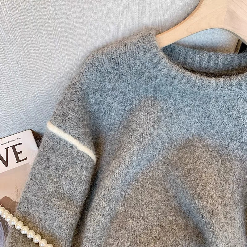 Korean simple and niche gray pullover sweater women's early autumn 2022 new all-match loose casual outer top trend