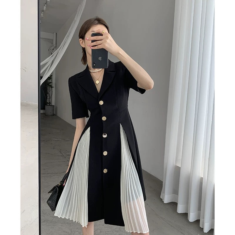 FT GUOGE black suit dress women's 2022 summer dress new design niche temperament Hepburn style long skirt 1598