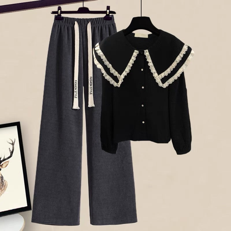 In autumn, the small person is taller and wears a small fragrance fashion suit women's autumn Western style sweater jacket pants two-piece set
