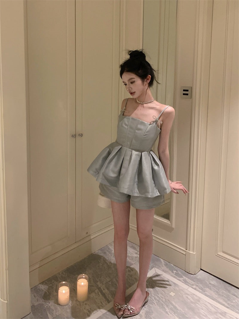 Sweet hot girl bowknot camisole female summer pure desire wind fishbone short temperament top outerwear two-piece set