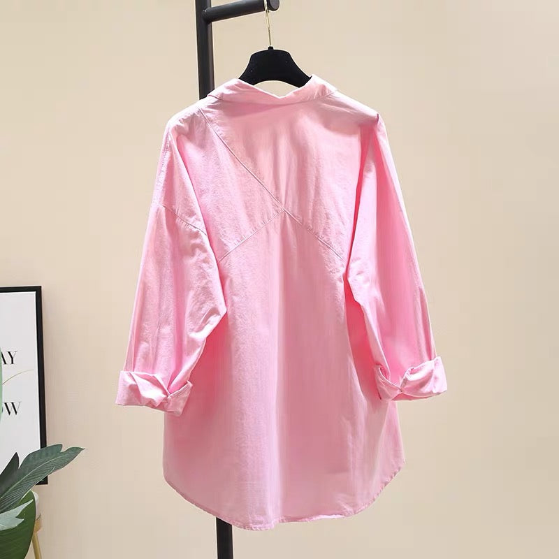Blue shirt women's 2022 early spring new Korean version literary fan small fresh loose shirt chic top short coat
