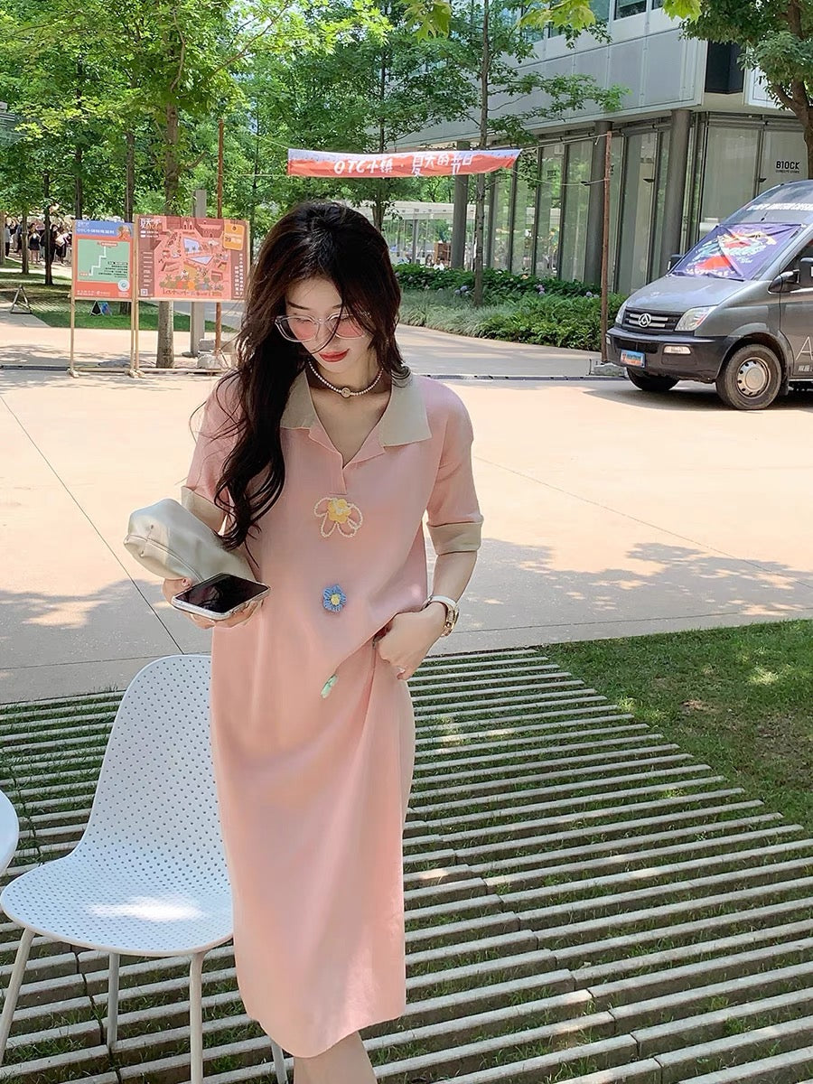 Guoguojia French casual shift dress covering belly loose women's summer 2022 new knitted short-sleeved skirt 47