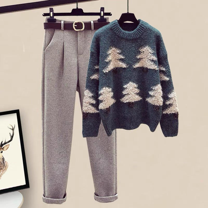Small man autumn 2022 new women's clothing small fragrance sweater pants suit women's spring fashion two-piece Western style