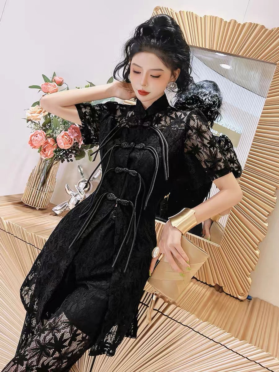 lace cheongsam dress Chloe Bespoke Dress | Modern Red Lace Cheongsam