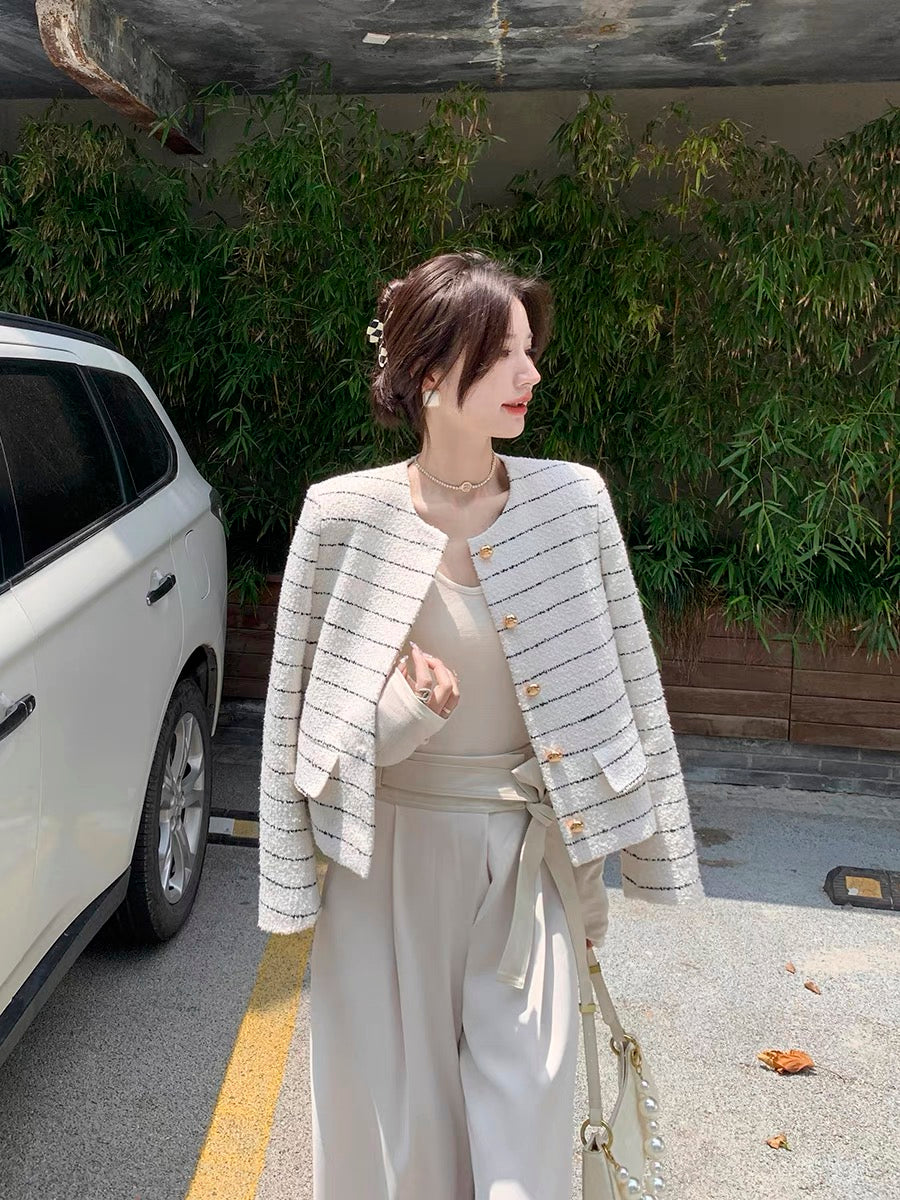 GUOGUOWOMEN Guoguojia striped small fragrance short jacket women's autumn new temperament chic top 11