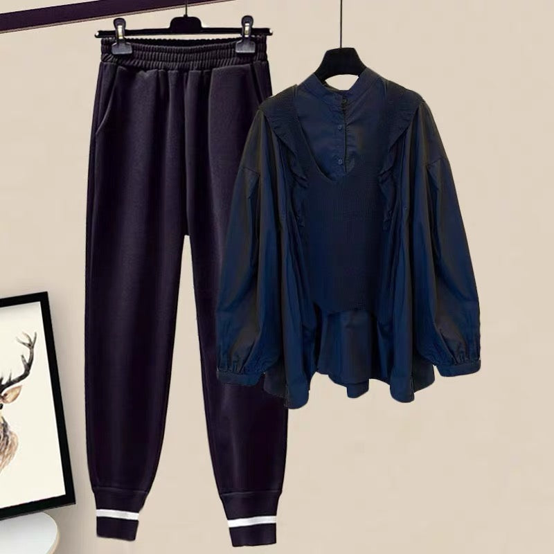 Autumn autumn 2022 new women's sweater shirt fashion suit female spring small two-piece small fragrance style 1186