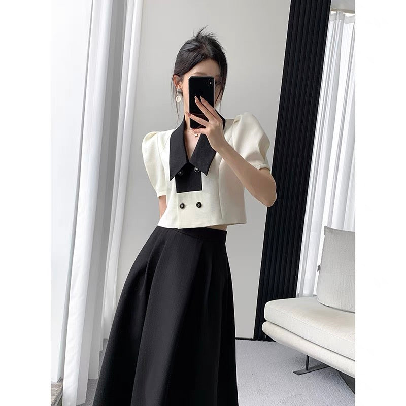 FT GUOGE small fragrance suit female 2022 summer new high-end French retro fashion skirt two-piece set