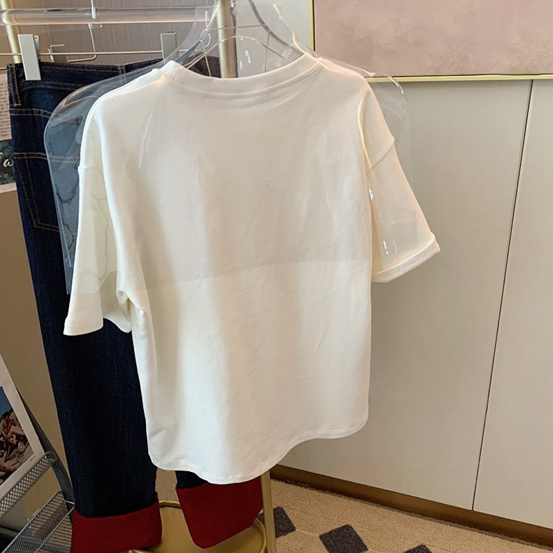 European design sense white short-sleeved t-shirt women's summer 2023 new loose lazy wind mid-length bottoming shirt top