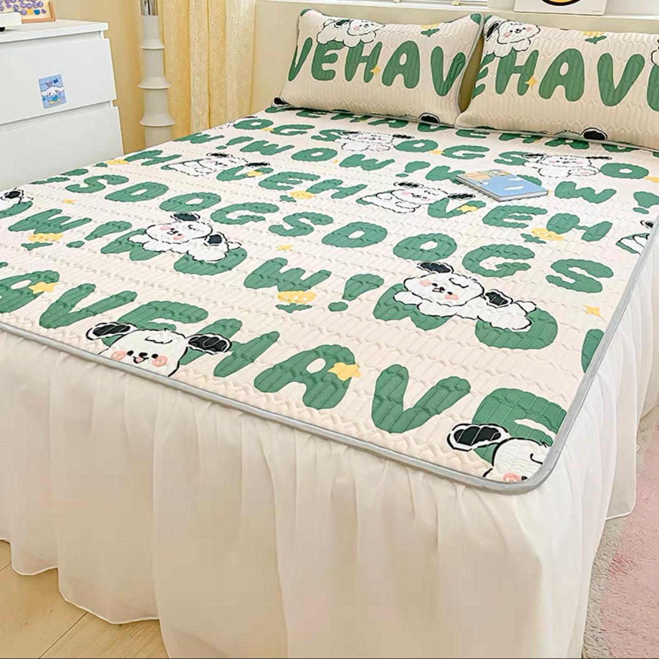 Princess style bed skirt style latex mat three-piece set cool feeling ice silk air-conditioning mat summer washable folding bed cover