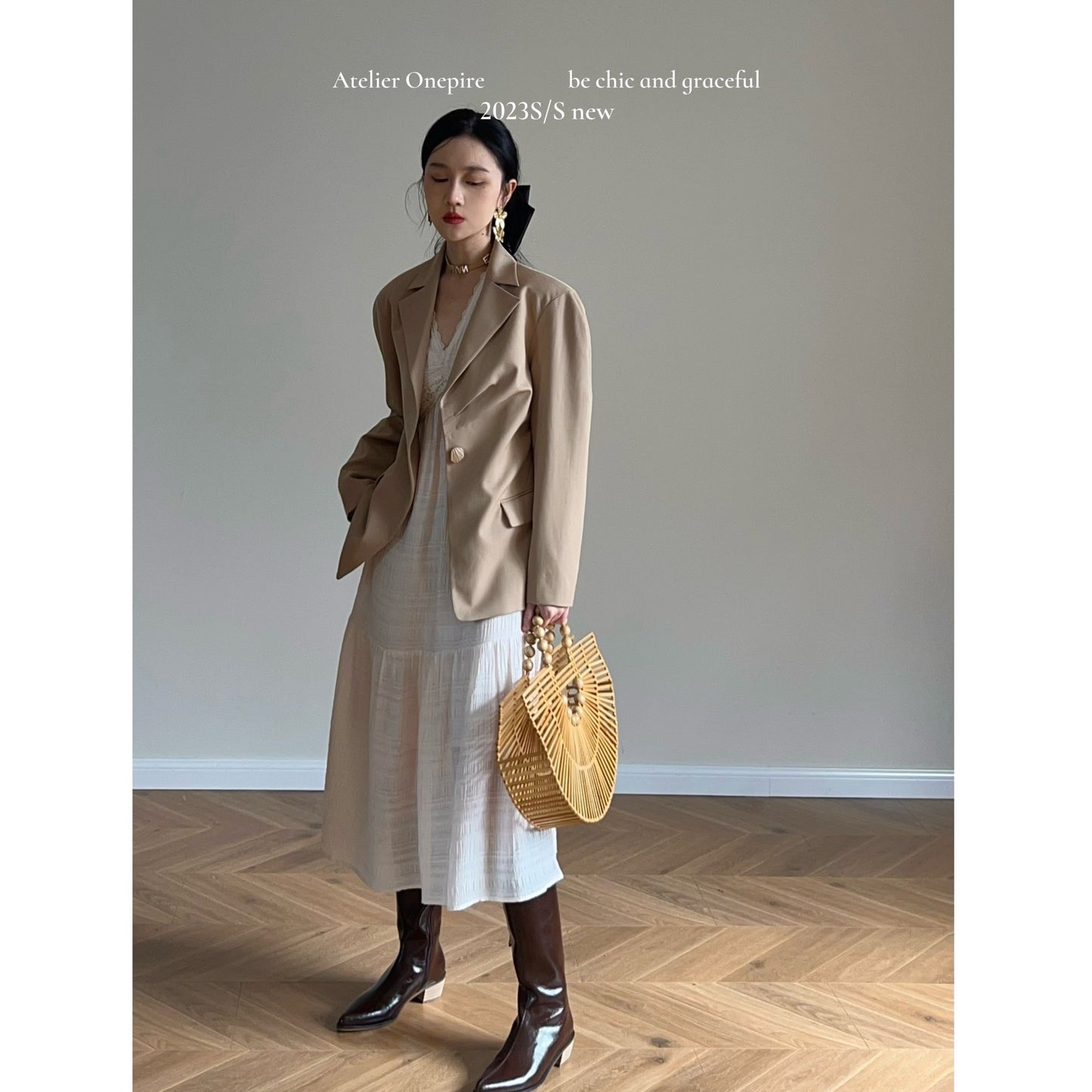 Atelier Onepire丨White tea丨White tea layered texture French lace dress