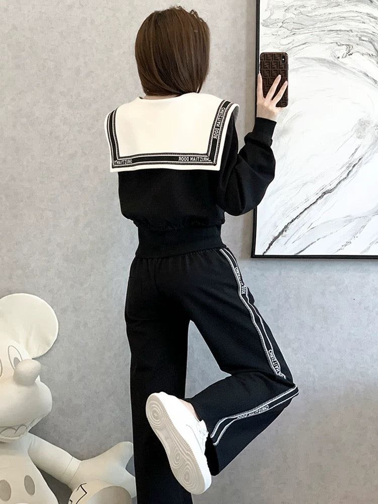 European goods fried street sports and leisure suit women's autumn 2022 new fashion trend sweater wide-leg pants foreign style two-piece suit