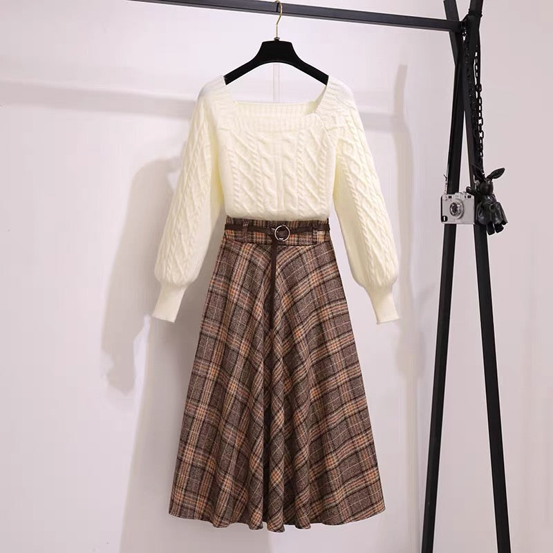 Xiaoxiangfeng dress women's autumn and winter 2022 new French style with a coat bottom and a skirt two-piece suit