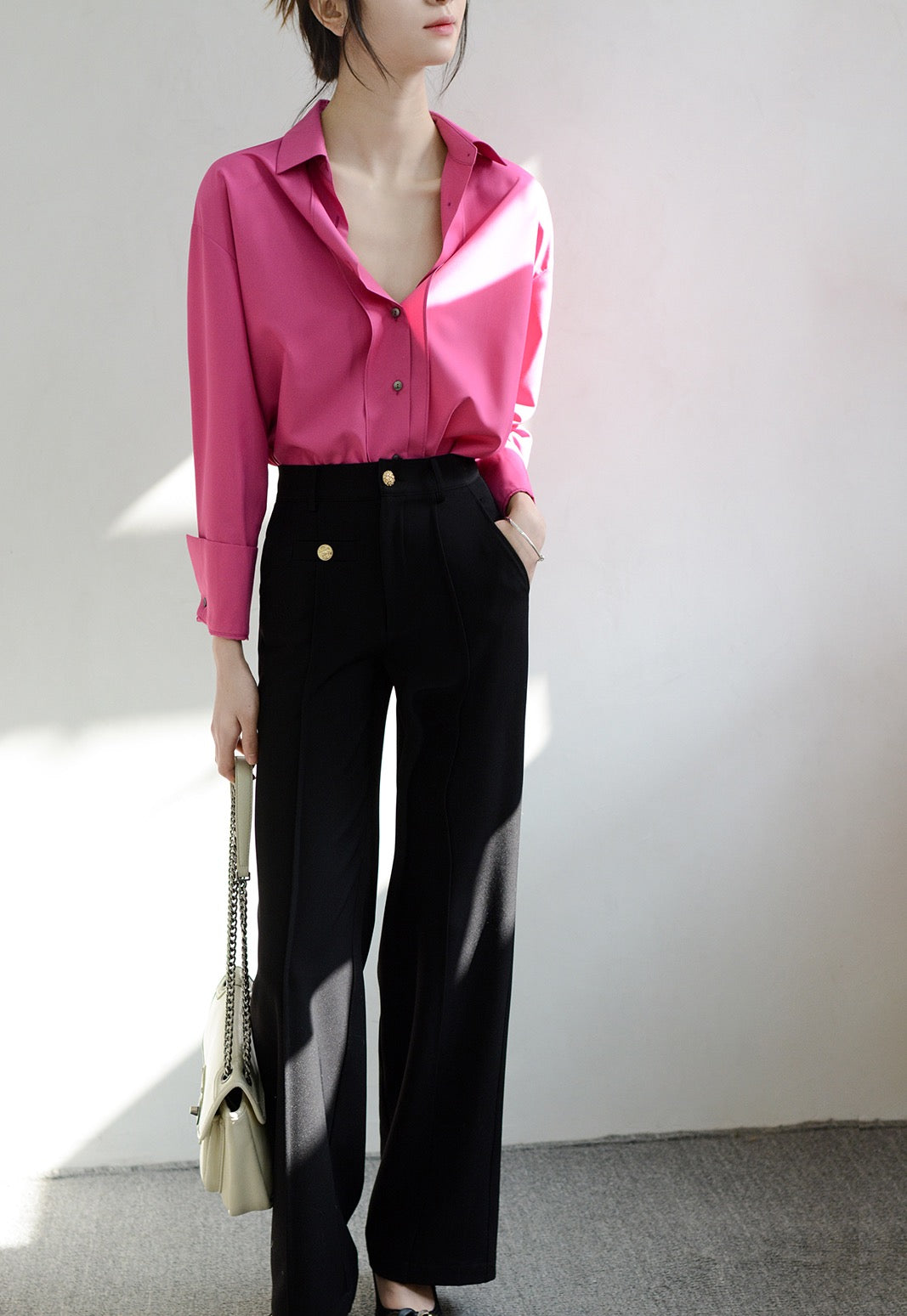 TrrStyle full of fashion atmosphere wide-brimmed placket shirt women's long-sleeved loose purple shirt new product