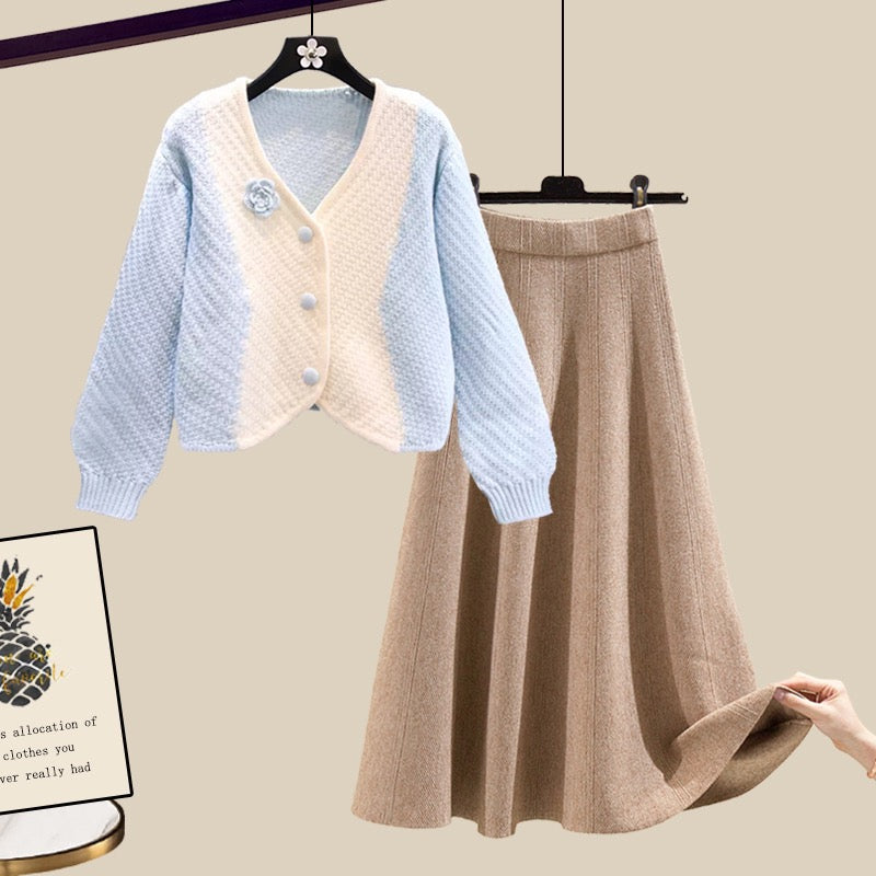 knitted sweater skirt two piece set