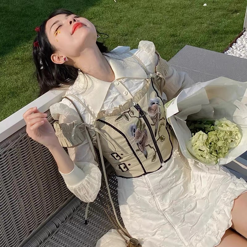JZ Craftsman "Summer Solstice Feather" temperament dress 2022 new women's clothing design French short skirt two-piece set 1307