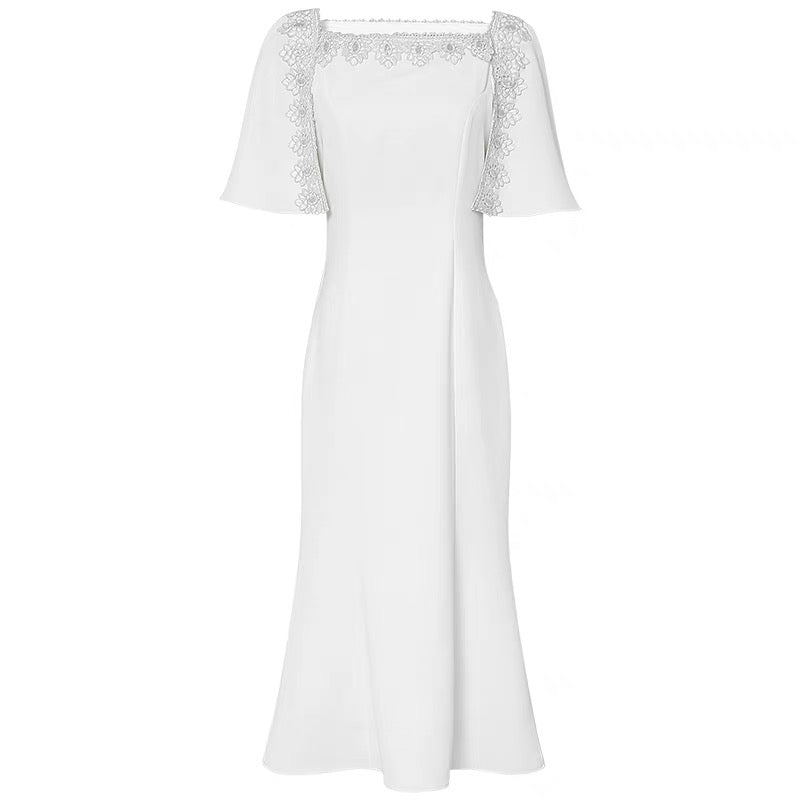 Summer women's clothing 2022 new OL temperament French white short-sleeved waist slim fishtail dress long skirt skirt