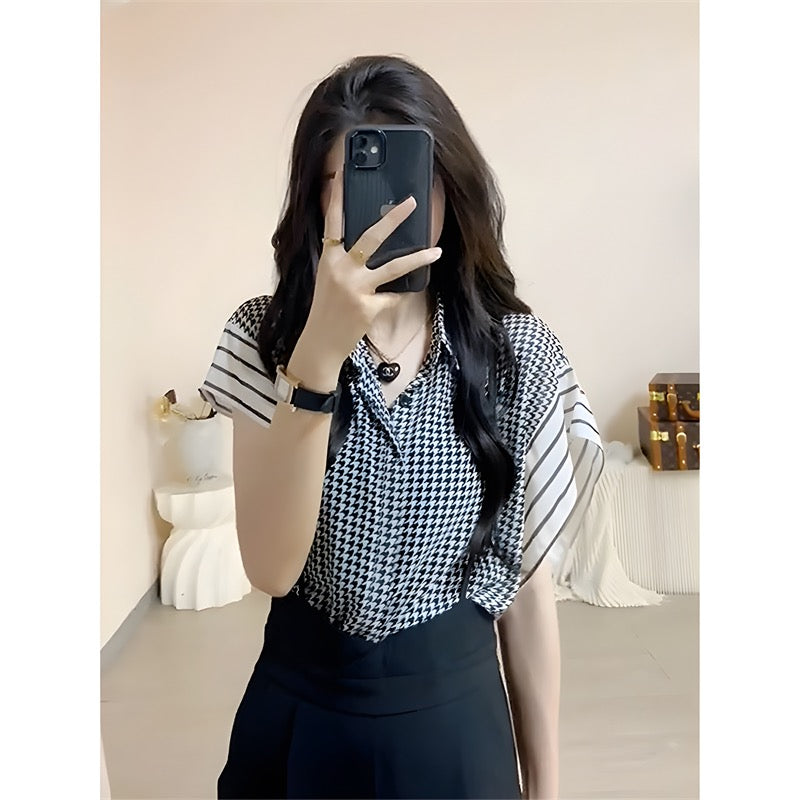 Summer tea wear a complete set of pear-shaped figure fat girls look thin bib pants small two-piece suit female