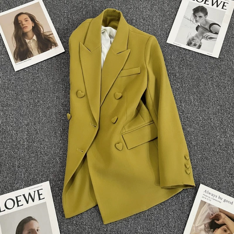 Curry-colored suit jacket women's autumn 2022 new high-end sense love button temperament fried street all-match small suit 1772