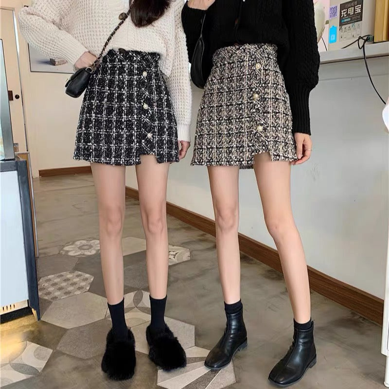 Xiaoxiang style skirt female autumn and winter high waist bag hip A-line short skirt temperament celebrity skirt small man winter