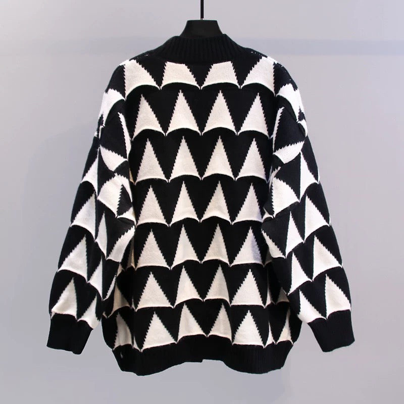 Colorblock V-neck sweater coat women's autumn and winter 2022 new loose and lazy style outer wear medium and long knitted cardigan