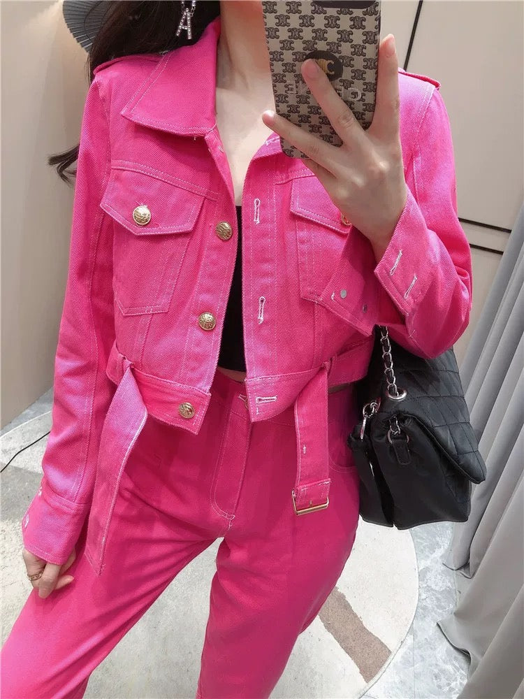 Hong Kong Style Playful Suit Women's Autumn Workwear Jacket Short Jacket + High Waist Straight Casual Pants and Trousers Two-piece Set