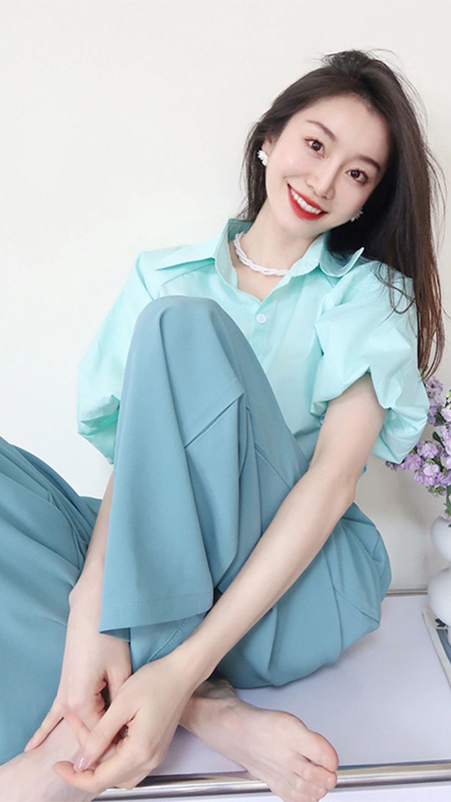 Summer 2023 new women's salt style light cooked style tea style wear a complete set with milk style high-end top suit