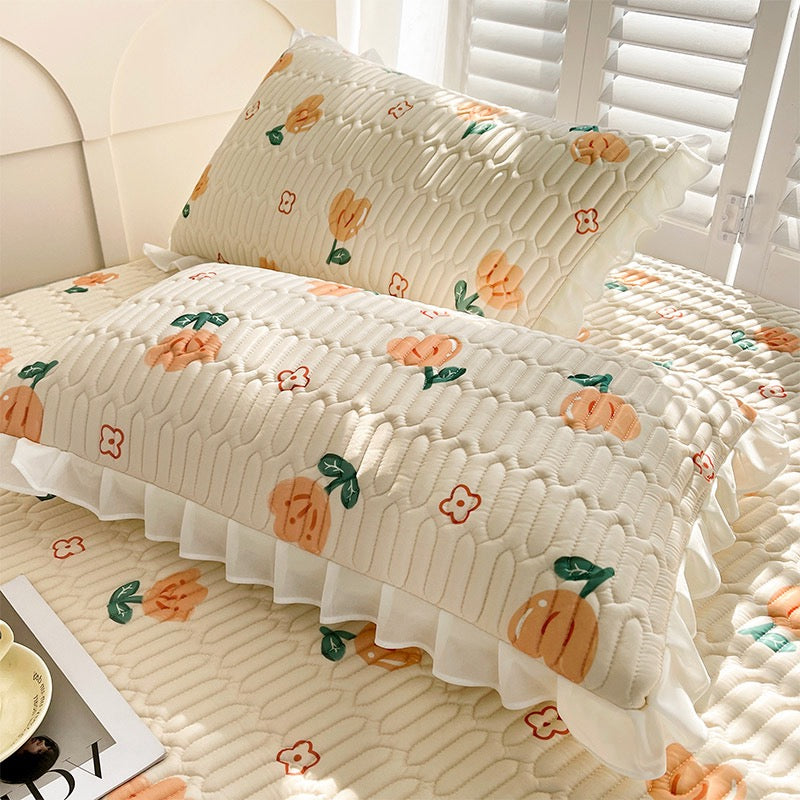 Lace Latex Mat Fitted Sheet Three-piece Set Ins Machine Washable Single Mattress Air Conditioning Soft Mat Class A Summer