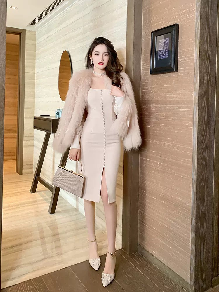 European station French square-neck long-sleeved dress women's autumn new 2022 waist is thin and gentle Versailles skirt 1560