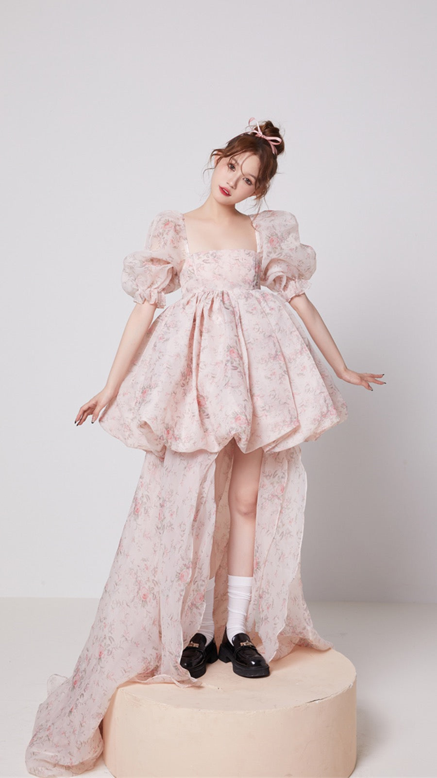 MOXI2023 fugitive princess retro color printing sweet high and low front short back long Disney dress female