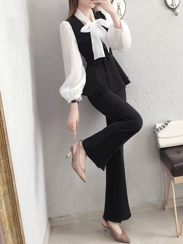 Early autumn outfit with a complete set of women's wide-leg pants suit professional fashion temperament slim vest shirt three-piece suit 1997