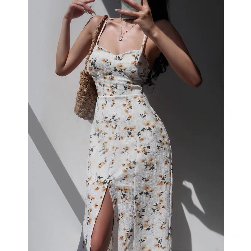 European and American sexy babes cross straps show back suspender skirt female summer waist slim holiday style dress long skirt