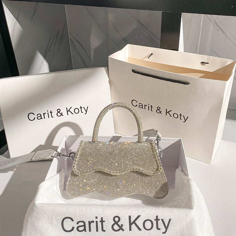Rhinestone bag 2021 new trendy diamond-studded vegetable basket bag drawstring bucket bag niche design portable messenger bag autumn