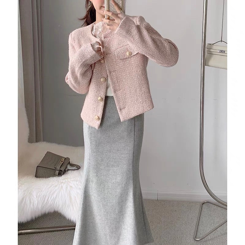 CHICROOM warm pink small fragrance coat women's spring sequins sweet little tweed short coat