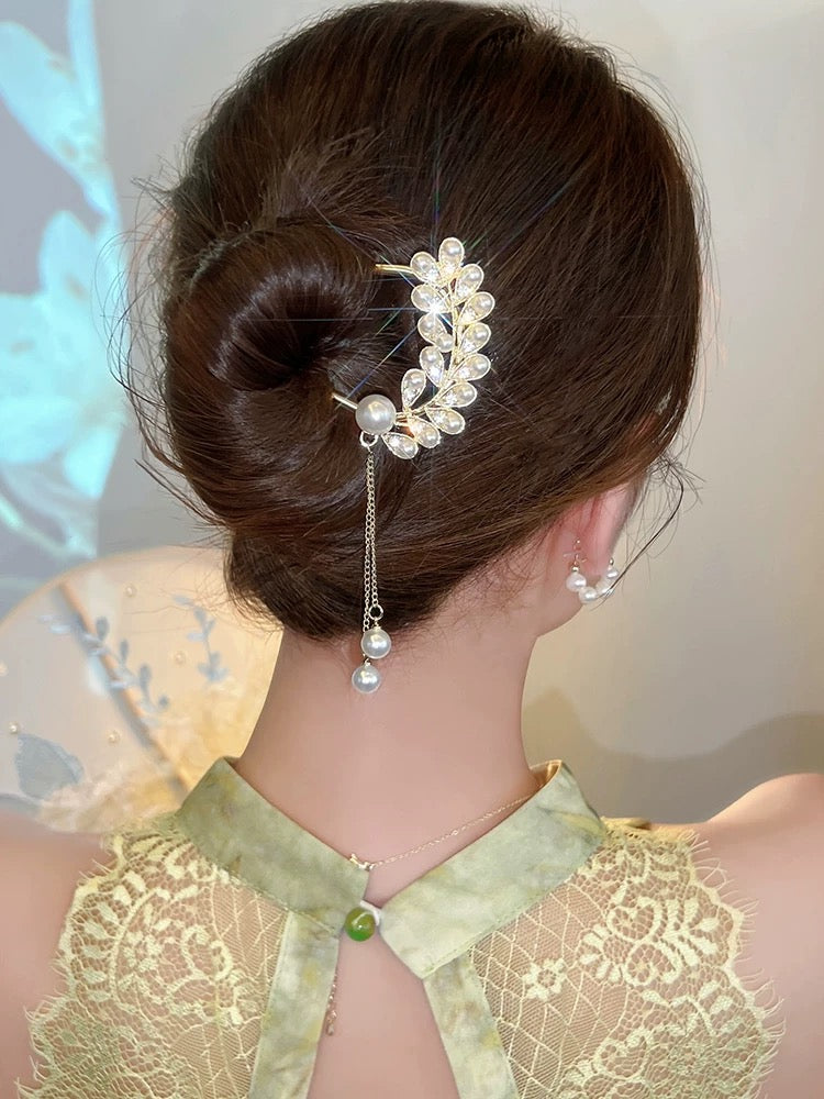 Super fairy temperament pearl tassel hairpin female modern minimalist hairpin ancient style step-shaking hairpin U-shaped hairpin hairpin