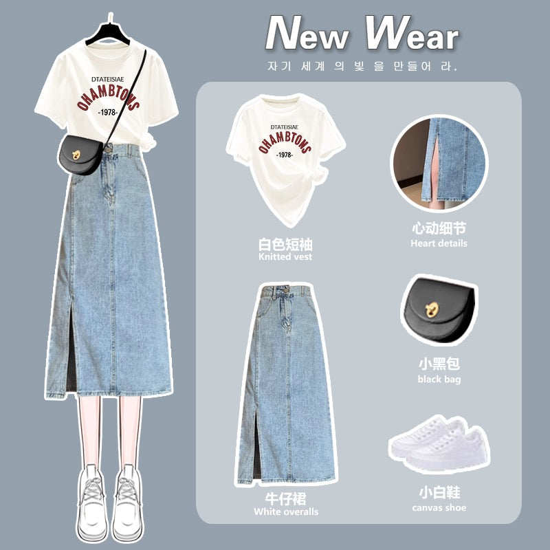 French small fresh denim dress suit design feeling small crowd summer new 2023 temperament thin two-piece suit